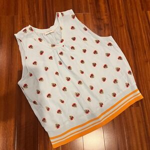 Babaton Tank Top Blouse Light Blue Floral Print Sleeveless Banded Bottom Large